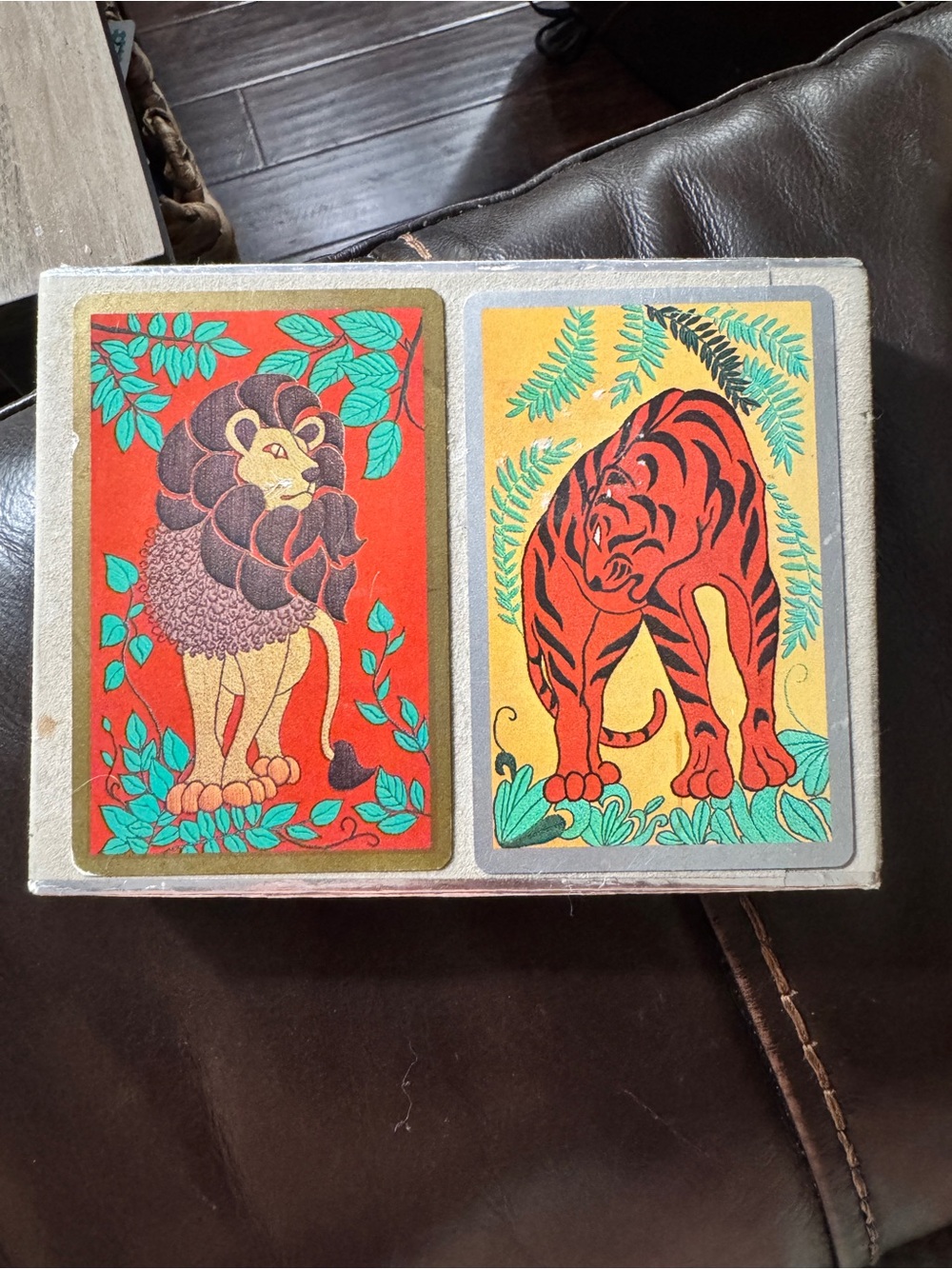 Vintage Congress Cel-U-Tone Playing Cards Lion Tiger Double Deck Set